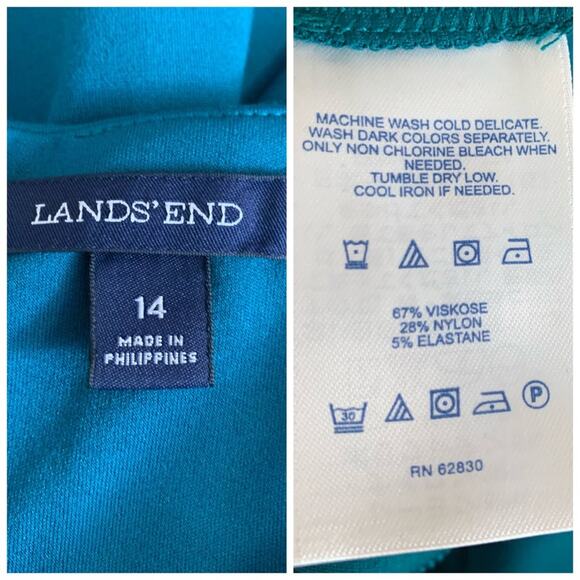 Lands’ End Teal Green/Blue Seamed Sleeveless Fit Flare Ponte Dress Size 14 - Picture 10 of 11